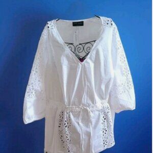 NWT Lane Bryant Cotton Top Eyelet Detail 3/4 Sleeve size 22 White
